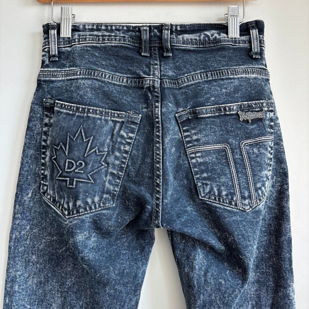 Dsquared2 DSQ2 Acid Wash Jeans Men Sz 30 Slim Straight Vintage Style Maple Leaf - Picture 12 of 15